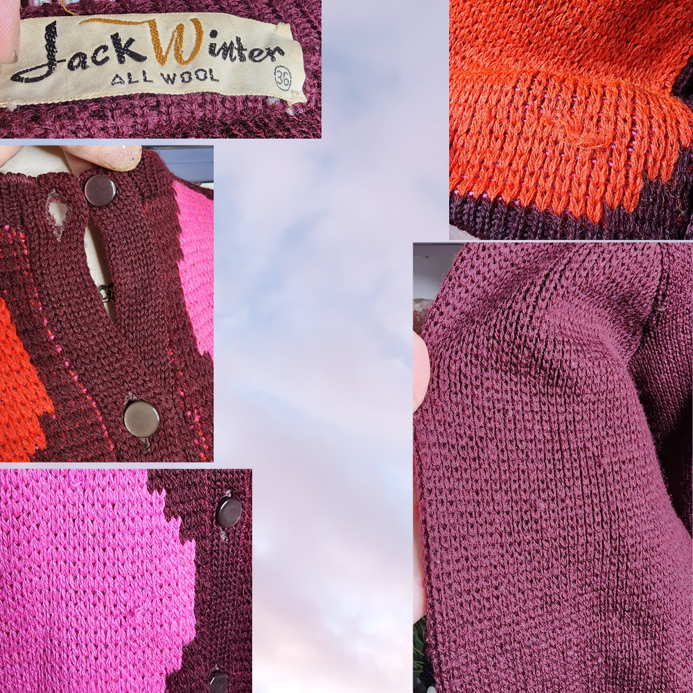 50s Vintage Jack Winter Wool Argyle Cardigan Sweater Retro Preppy Grandma Sz 36 - Picture 5 of 5